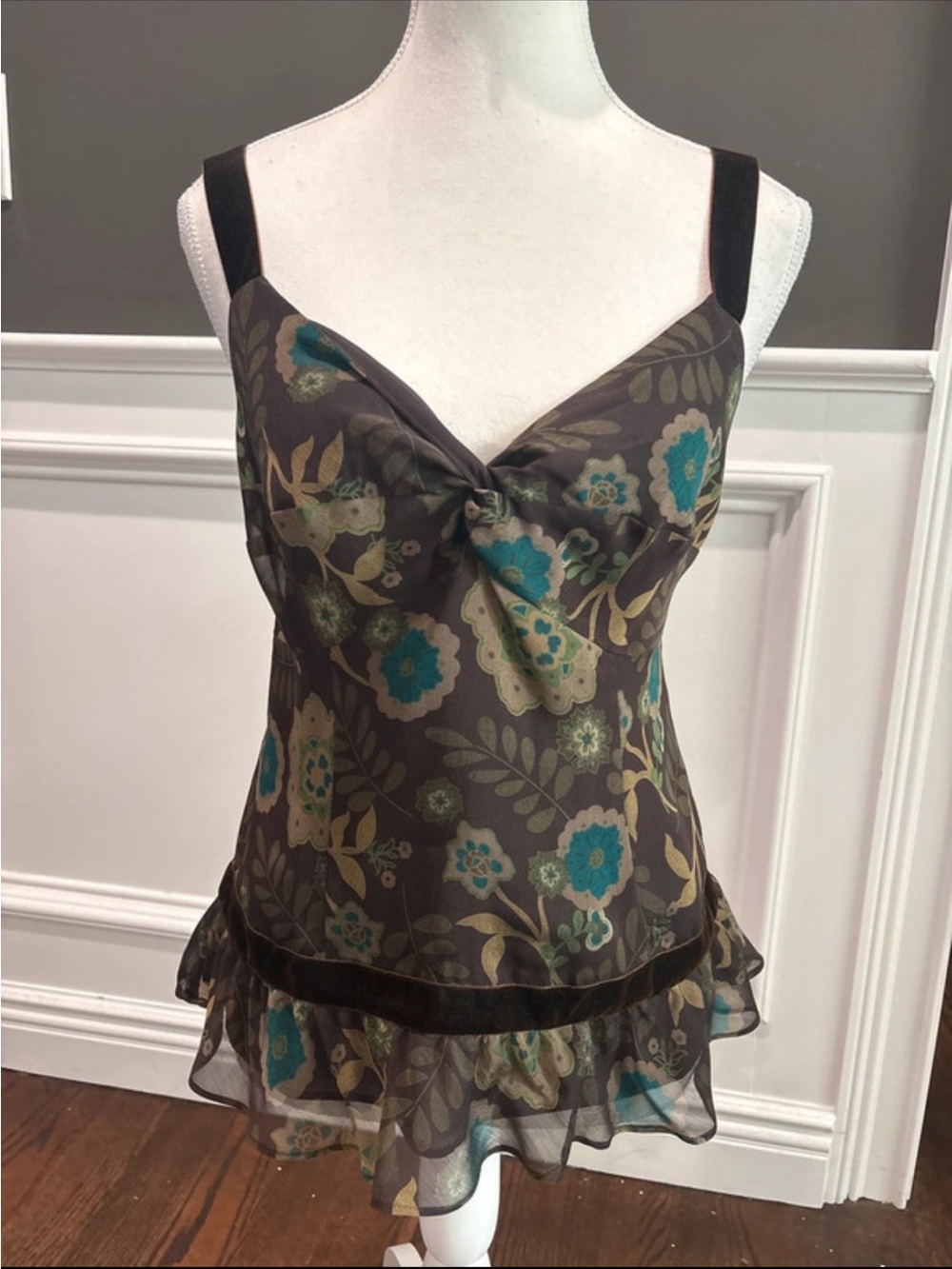 Floral Knot Front Camisole in Teal & Brown whimsigoth